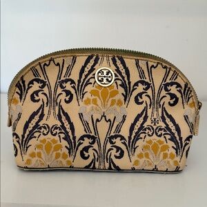 Tory Burch Beige and Navy Floral Makeup Pouch